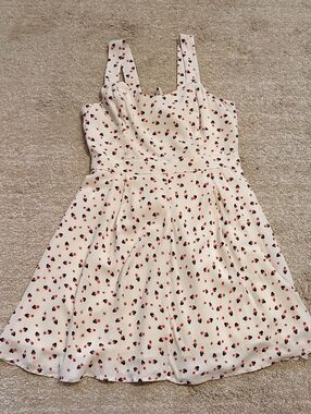 Disney Cream Mini Dress with Little Blue Minnie Mouse Figures Red Bow/Flowers